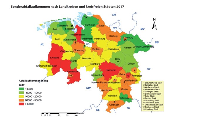 Niedersachsen graphisch aufbereitet nach Abfallanfall