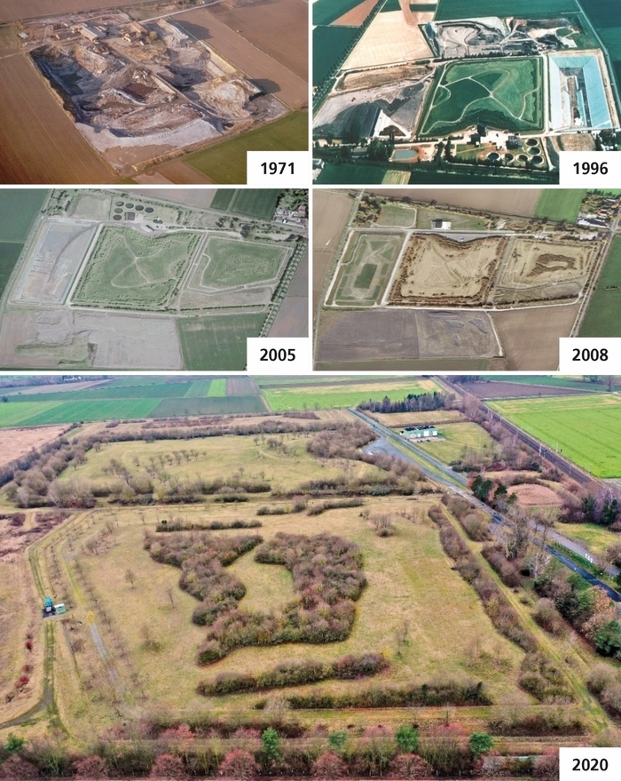 Luftbilder der SDH mit den verschiedenen Bereichen Altdeponie, Erweiterung Mitte und Ost im historischen Verlauf